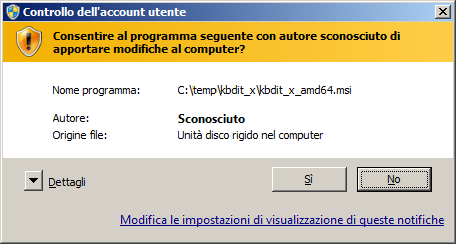 dialogo autorizzazione per apportare modifiche all’account utente