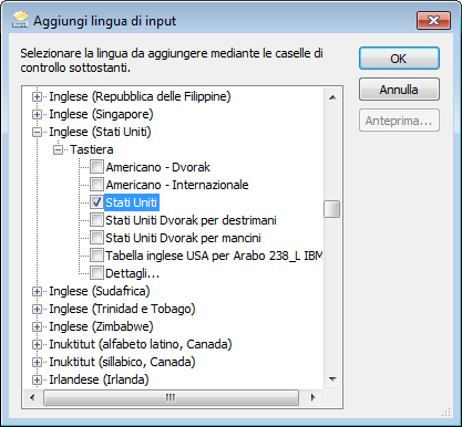 Pannello di Controllo: aggiungere lingua di input