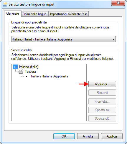 Servizi di testo e lingue di input: aggiunta di una tastiera alternativa