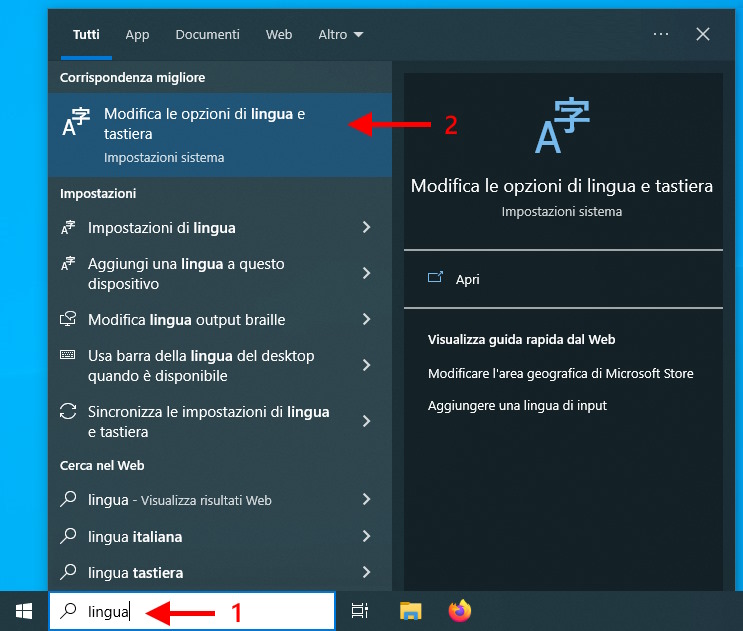 Avviare Impostazioni di lingua e tastiera con Windows 10