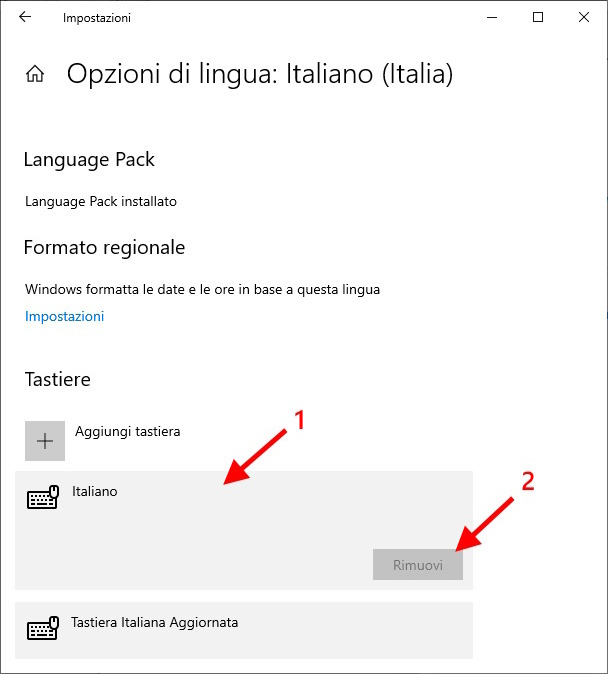 Togliere una tastiera di avvio con Windows 10