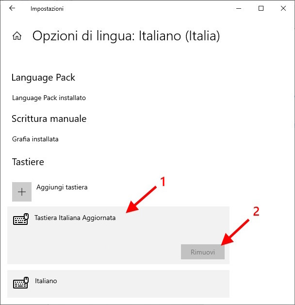 Togliere una tastiera di avvio con Windows 10