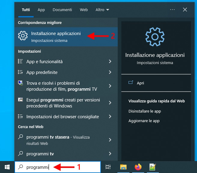 Avviare App e Funzionalità con Windows 10