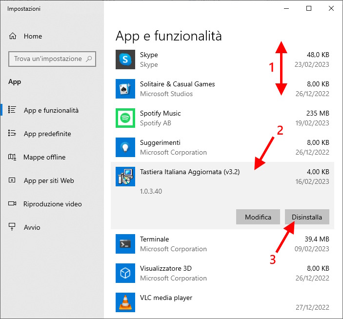 Disinstallare Tastiera Italiana Aggiornata da Windows 10