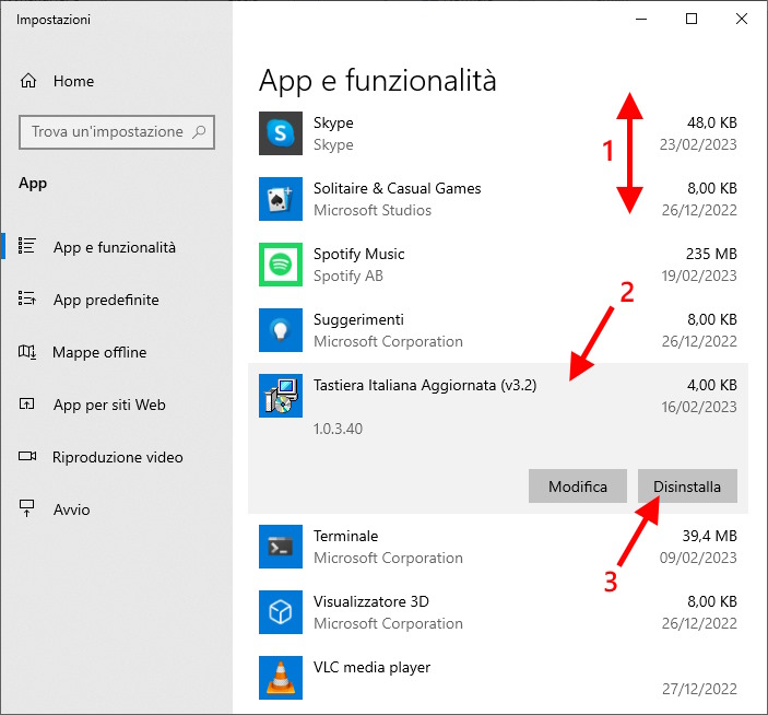 Disinstallare Tastiera Italiana Aggiornata da Windows 10