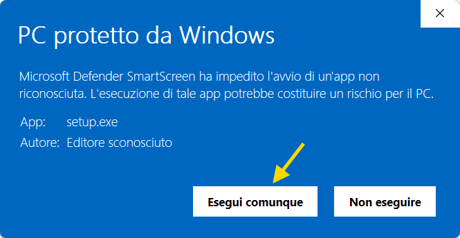 avviso di Windows Defender, esegui comunque