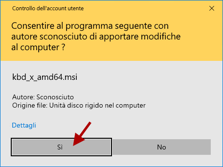 dialogo autorizzazione per apportare modifiche all’account utente