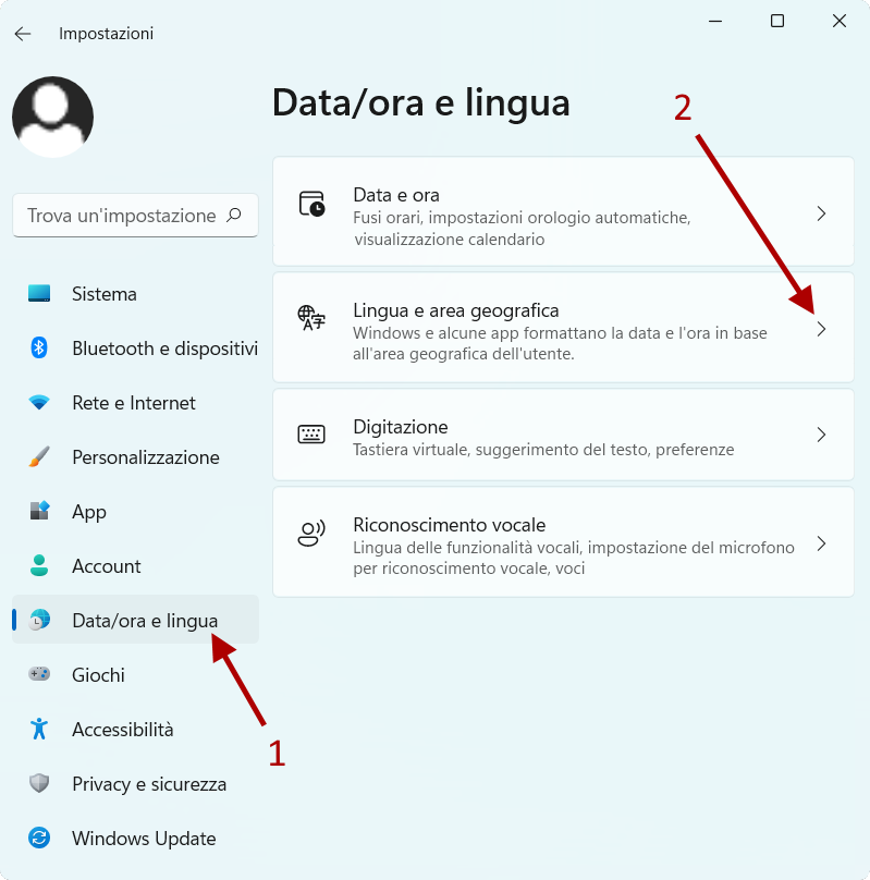 Impostazioni di data, ora e lingua