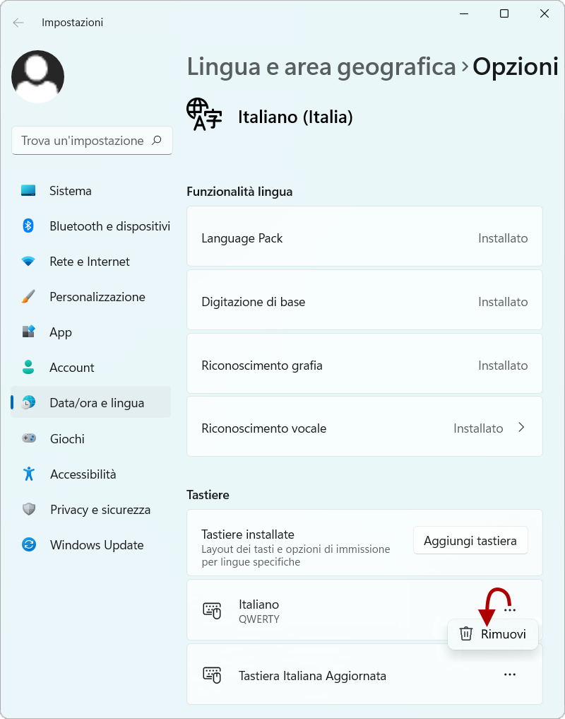 Rimozione della tastiera tradizionale come tastiera di avvio