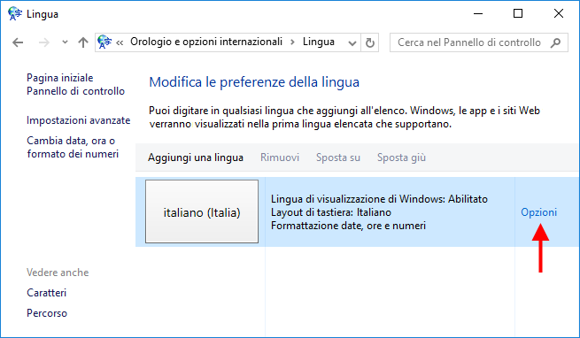 Opzioni lingua in Windows 8