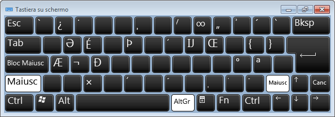 On-screen keyboard, with both Shift and AltGr pressed