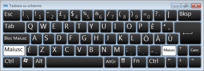 On-screen keyboard, with Shift pressed